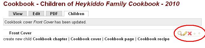 Cookbook children tab with cover item in the list