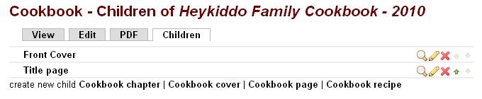 Cookbook children tab with two items in the list