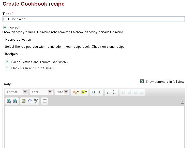 Cookbook recipe create form