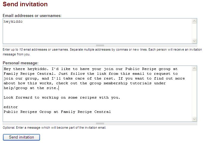 Group administrator send invitation to join group form