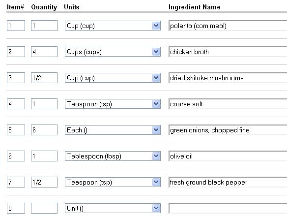 Recipe ingredient list Item# column to reorder list