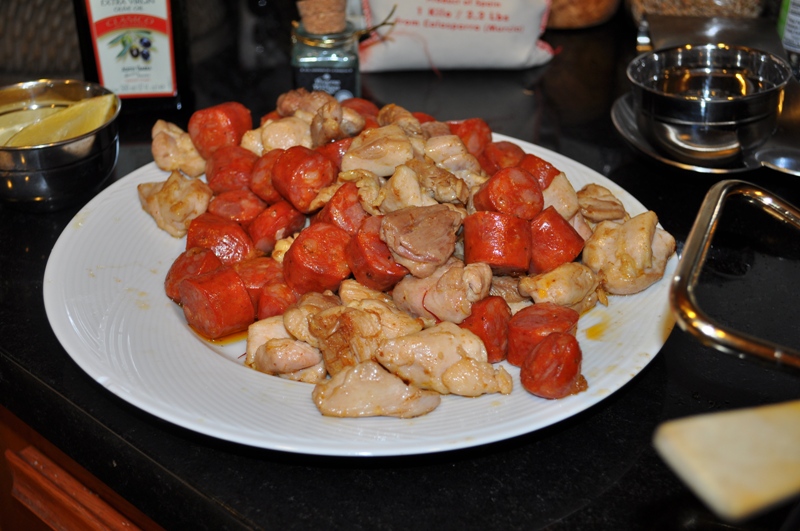 Chorizo and chicken set asside