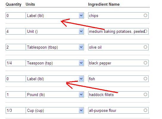 Ingredients heading labels